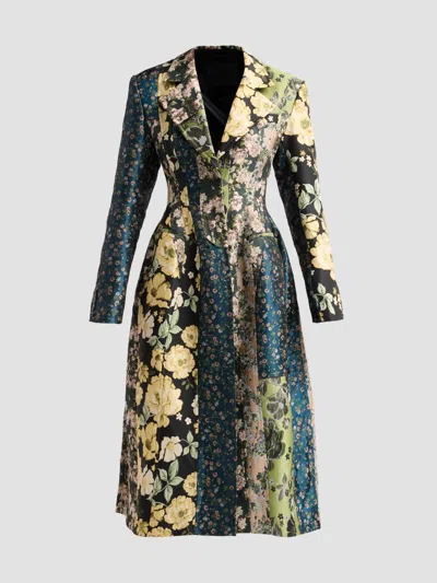 Jason Wu Women's Mixed Floral Jacquard Paneled Coatdress In Black Yellow Multi