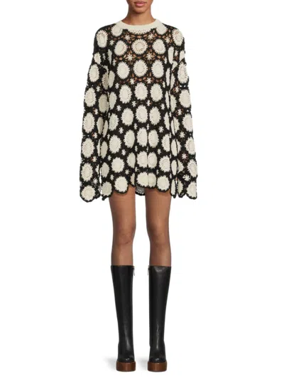 Jason Wu Women's Monochrome Crochet Mini Dress In Black Chalk