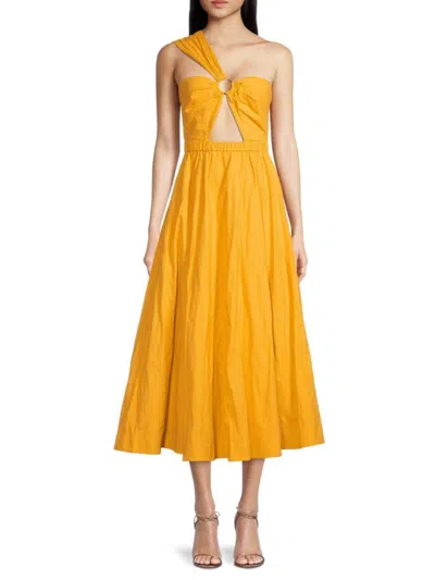 Jason Wu Women's One Shoulder Cutout Linen Blend Midi Dress In Butterscotch