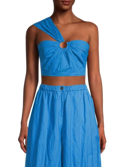 Jason Wu Ring Crop Linen Blend Tank In Blue