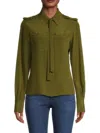 Jason Wu Button Down Silk Blouse In Dark Olive