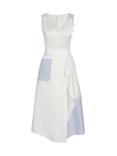 Jason Wu Women's Striped Collage Draped Midi-dress In White