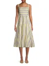 Jason Wu Tiered Striped Square-neck Midi Dress In Beige Multicolor