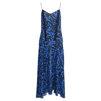 Jason Wu Zebra Print Lace Trim Maxi Dress In Blue Polyester