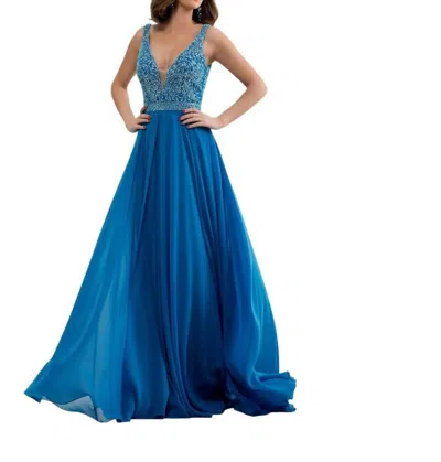 Jasz Couture A Line Gown In Deep Turquoise In Blue