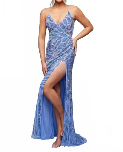 Jasz Couture Beaded Sexy Back Prom Dress In Periwinkle In Blue