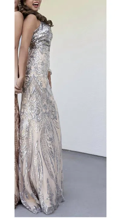 Jasz Couture Column Glittering Evening Dress In Silver