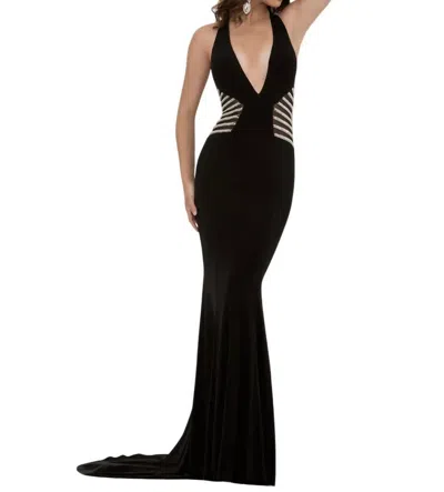 Jasz Couture Deep V Neckline Gown In Black