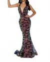 Jasz Couture Embroidered Halter Gown In Black Multi