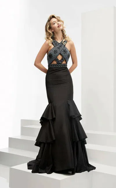 Jasz Couture Fit And Flare Gown In Black