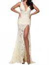 Jasz Couture Scalloped V-neck Dress In Nude