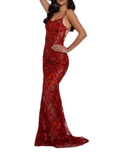 Jasz Couture Sequin Embellished Sleeveless Prom Dress In Red