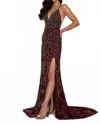 Jasz Couture Spaghetti Strap Evening Gown In Burgundy