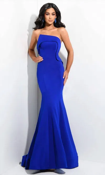 Jasz Couture Strapless Bateau Neckline Trumpet Dress In Royal In Blue