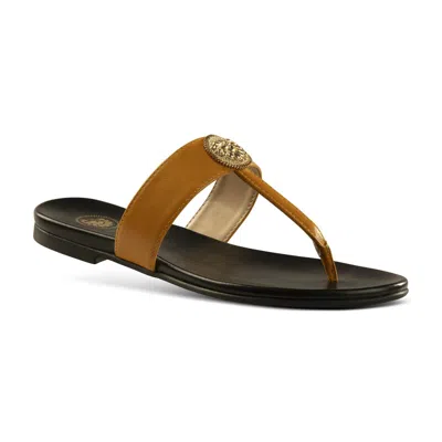 Jatarea Benu Gold Pasha Women's Brown Leather Slip On Thong Sandals Rhs4363