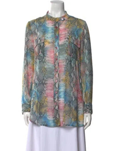 Pre-owned Javier Simorra Printed Mock Neck Tunic In Blue
