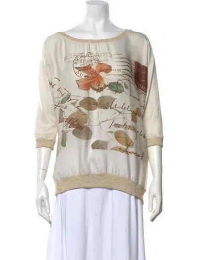 Pre-owned Javier Simorra Printed Scoop Neck Top In Neutral