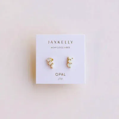 Jaxkelly Women's Offset Trio Earrings In White Opal
