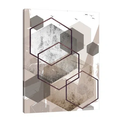 Jaxson Rea Abstract Hexagons Beige 1 By Urban Epiphany - Wrapped Canvas Print In Blue;brown;white;gray;red;mist Gray;char