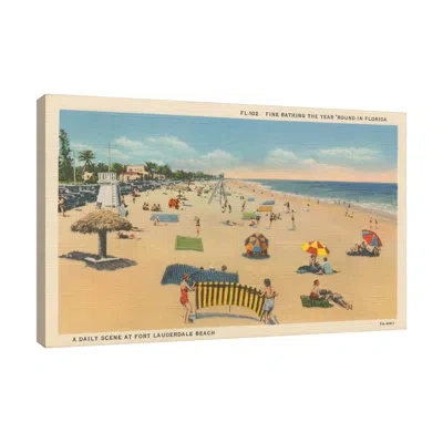 Jaxson Rea Beach Postcard I By Wild Apple Portfolio - Wrapped Canvas Print In Blue;black;gray;yellow;cranberry Red;mis