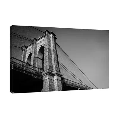 Jaxson Rea Beneath Brooklyn Bridge 2 By Sonja Quintero - Wrapped Canvas Print In Blue;black;white;gray;yellow;purple;char