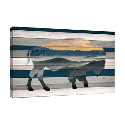 Jaxson Rea "bison Mountain Range" Gallery Wrapped Canvas By Kimberly Allen 16662 In Blue;black;gray;red;lime Green;mint Gree
