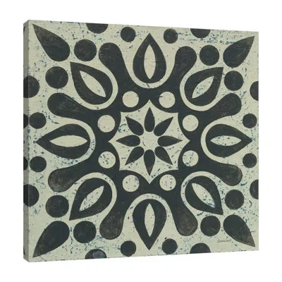 Jaxson Rea "black And White Tile Iv" Gallery Wrapped Canvas By Kathrine Lovell In Blue;black;green;gray;red;charcoal Gray;