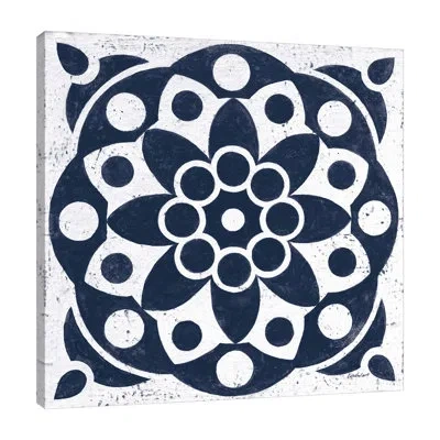 Jaxson Rea "blue And White Tile Ii" Gallery Wrapped Canvas By Kathrine Lovell In Blue;black;gray;red;purple;charcoal Gray