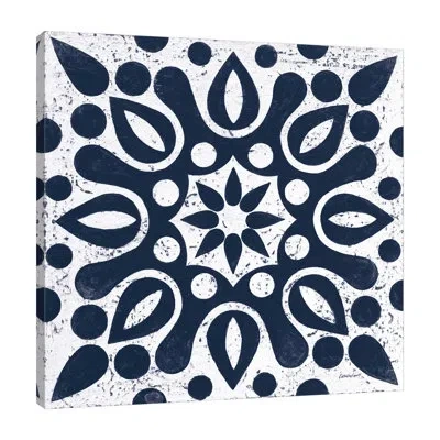 Jaxson Rea "blue And White Tile Iv" Gallery Wrapped Canvas By Kathrine Lovell In Blue;black;brown;gray;yellow;charcoal Gr