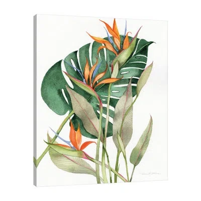 Jaxson Rea "botanical Birds Of Paradise" Gallery Wrapped Canvas By Kathleen Parr Mckenna In Salmon Pink,gray,blue
