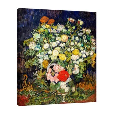 Jaxson Rea Bouqet Of Flowers In A Vase By Vincent Van Gogh - Wrapped Canvas Print In Blue;black;green;gray;red;purple;charcoa