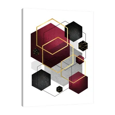 Jaxson Rea Burg Black Gold Geo 2 By Urban Epiphany - Wrapped Canvas Print In Black;white;gray;red;yellow;mist Gray;bl