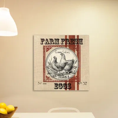Jaxson Rea 'burlap Grain Sack: Chickens' By Tre Sorelle Studios Vintage Advertisement On Wrapped Canvas In Beige,red,black