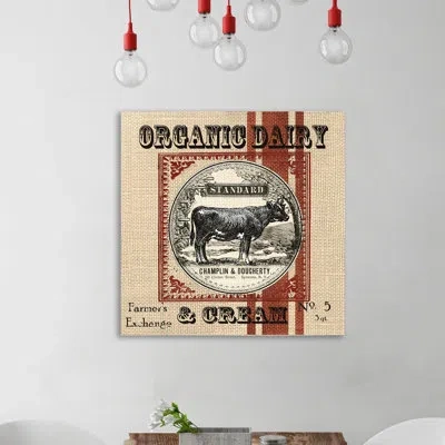 Jaxson Rea 'burlap Grain Sack: Cow' By Tre Sorelle Studios Vintage Advertisement On Wrapped Canvas In Beige,red,black