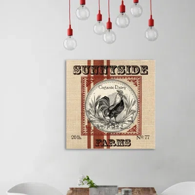 Jaxson Rea 'burlap Grain Sack: Rooster' By Tre Sorelle Studios Vintage Advertisement On Wrapped Canvas In Beige,red,black