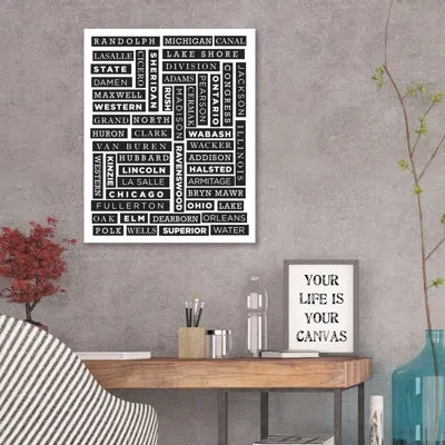 Jaxson Rea 'chicago Street Mural' By Kent Youngstrom Textual Art On Wrapped Canvas In Black