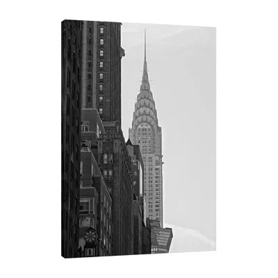 Jaxson Rea Chrysler Skyline 5 By Sandro De Carvalho - Wrapped Canvas Print In Blue;black;white;gray;charcoal Gray;cran