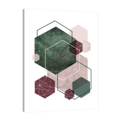 Jaxson Rea Cranberry Green Blush Geo 2 By Urban Epiphany - Wrapped Canvas Print In White;yellow;charcoal Gray;mist Gray;sal