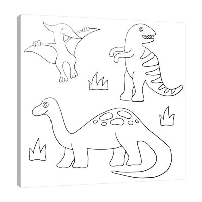 Jaxson Rea Dinosaurs By Pam Varacek - Wrapped Canvas Print In Salmon Pink,mist Gray
