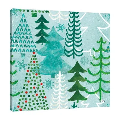 Jaxson Rea Festive Forest Pattern V By Veronique Charron - Wrapped Canvas Print In Blue;black;brown;white;gray;red;turquois