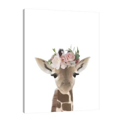 Jaxson Rea "floral Giraffe" Gallery Wrapped Canvas By Leah Straatsma In White;gray