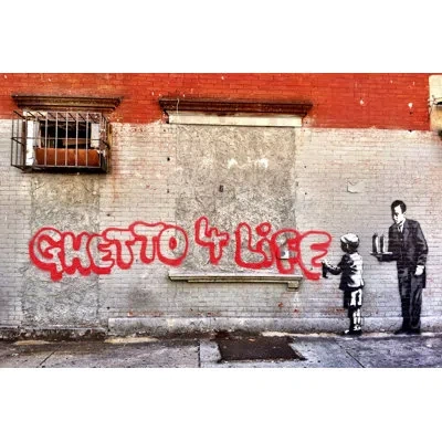 Jaxson Rea "ghetto For Life" By Banksy Graphic Art On Wrapped Canvas In Gray,orange