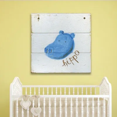 Jaxson Rea 'happy Hippo' By Erin Burston Canvas Art In Blue,white