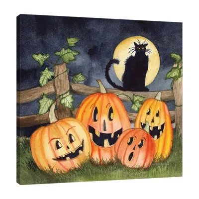 Jaxson Rea "haunting Halloween Night I No Border" Gallery Wrapped Canvas By Kathleen Parr Mckenna In Red,black,mist Gray