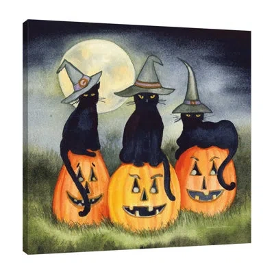 Jaxson Rea "haunting Halloween Night Ii No Border" Gallery Wrapped Canvas By Kathleen Parr Mckenna In Black;gray;red;purple;charcoal Gray;rose