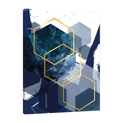 Jaxson Rea Hexagon Landscape Gold 1 By Urban Epiphany - Wrapped Canvas Print In Blue;black;white;gray;purple;sky Blue;ch