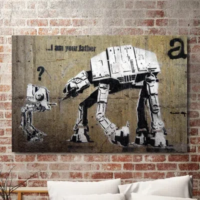 Jaxson Rea "i Am Father" By Banksy Graphic Art On Wrapped Canvas In Beige,gray