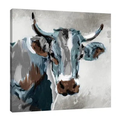 Jaxson Rea Looking Cow By Milli Villa - Wrapped Canvas Print In Blue;black;white;green;gray;sky Blue;min
