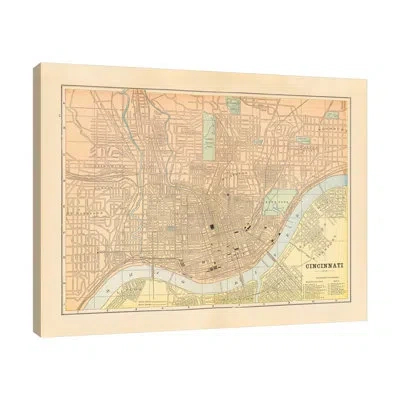 Jaxson Rea Map Of Cincinnati By Wild Apple Portfolio - Wrapped Canvas Print In White;gray;pink;mist Gray;coral Pink