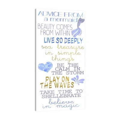 Jaxson Rea Mermaid Advice 2 By Kimberly Allen - Wrapped Canvas Textual Art In Dark Blue,yellow